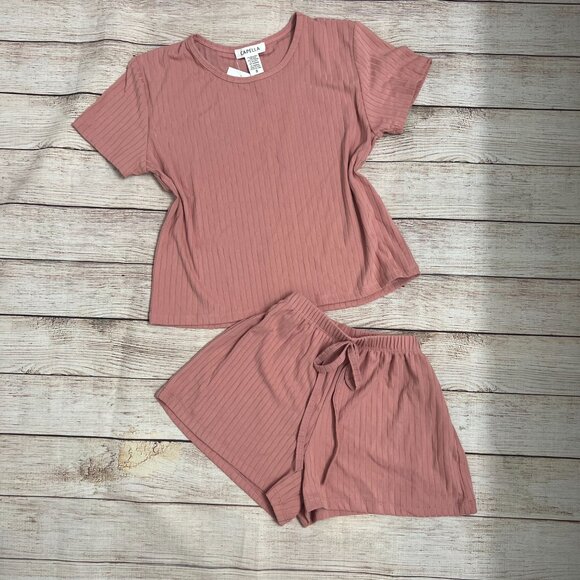 Capella Pink Ribbed Lounge Set Women's Size Small | 2PC Crop Top & Shorts | Cute - Picture 3 of 7